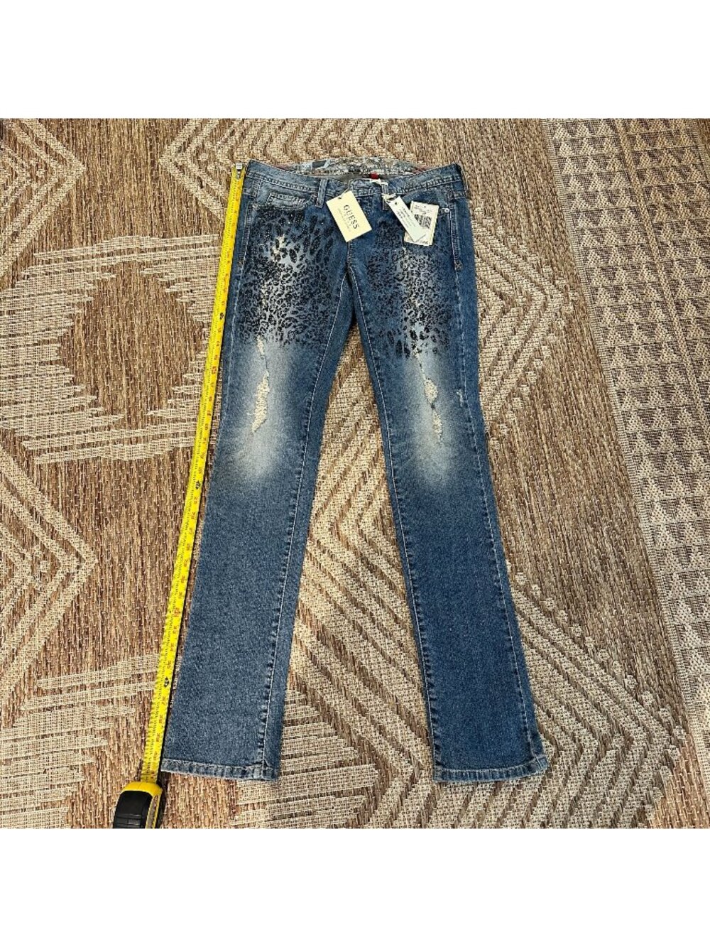 Guess Low Rise Cheetah Bling Jeans Size 27